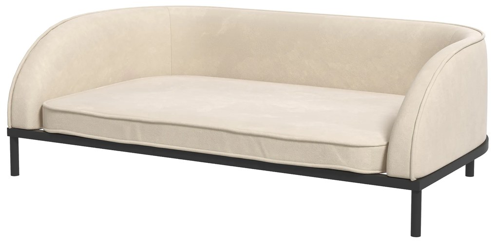 Pawhut Sofá para Cães e Gatos Cama Elevada Almofada Destacável Pés em Aço Veludo 101,5x62x34,5 cm Creme | Aosom Portugal