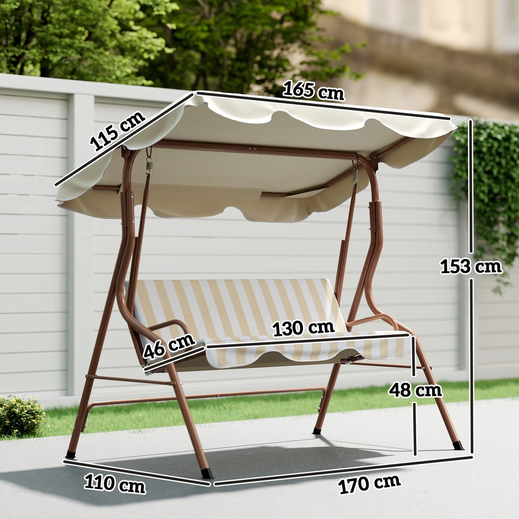 Baloiço de jardim de 3 lugares 1,7 C x 1,1 L x 1,53 A m com cobertura impermeável, inclinação ajustável e almofadas de assento e encosto em castanho e