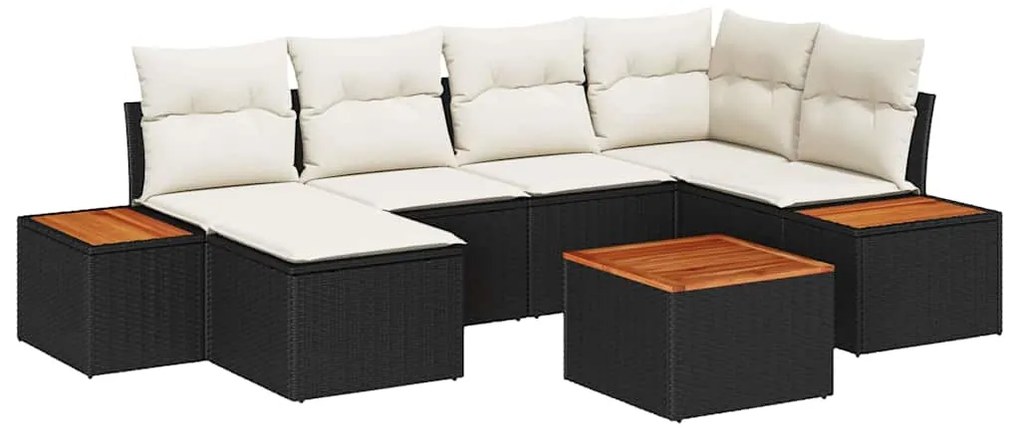 Conjunto de Sofá de Jardim 7 Peças com Almofadas de Rattan Poliéster P