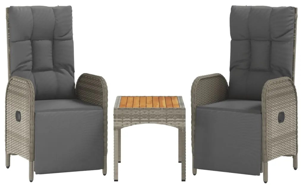 4 pcs conjunto de jantar p/ jardim c/ almofadões vime PE cinza