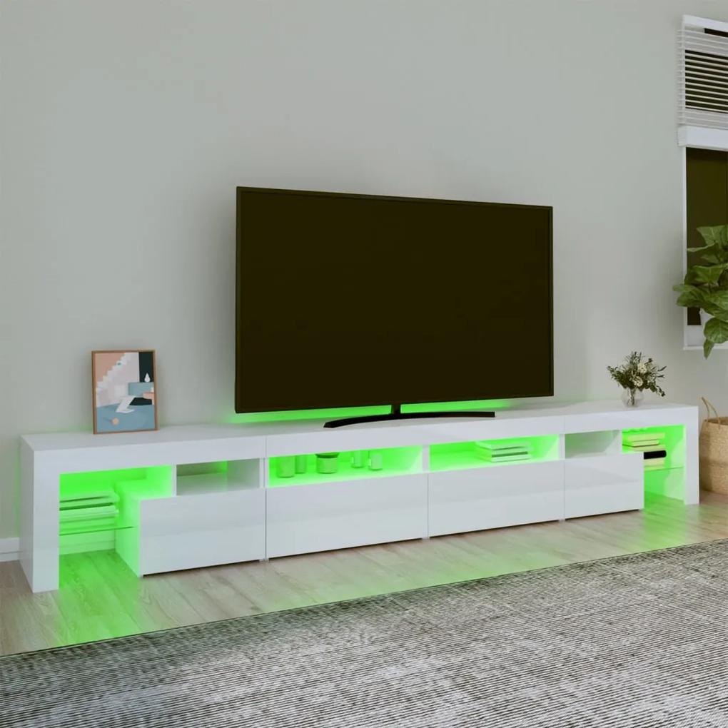 Móvel de TV com luzes LED 260x36,5x40 cm branco brilhante