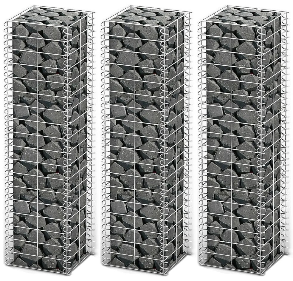 Conjunto de gabiões 3 pcs arame galvanizado 25 x 25 x 100 cm