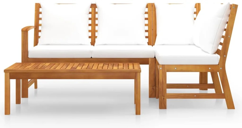 4 pcs conjunto lounge jardim c/ almofadões acácia maciça creme