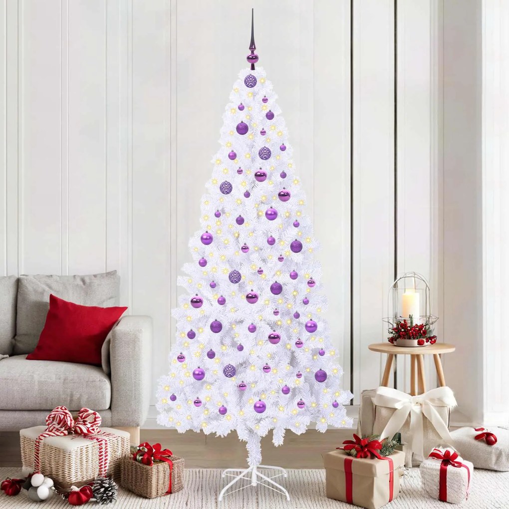vidaXL Árvore de Natal Artificial com 300 LEDs Branco 210 cm PVC e Aço