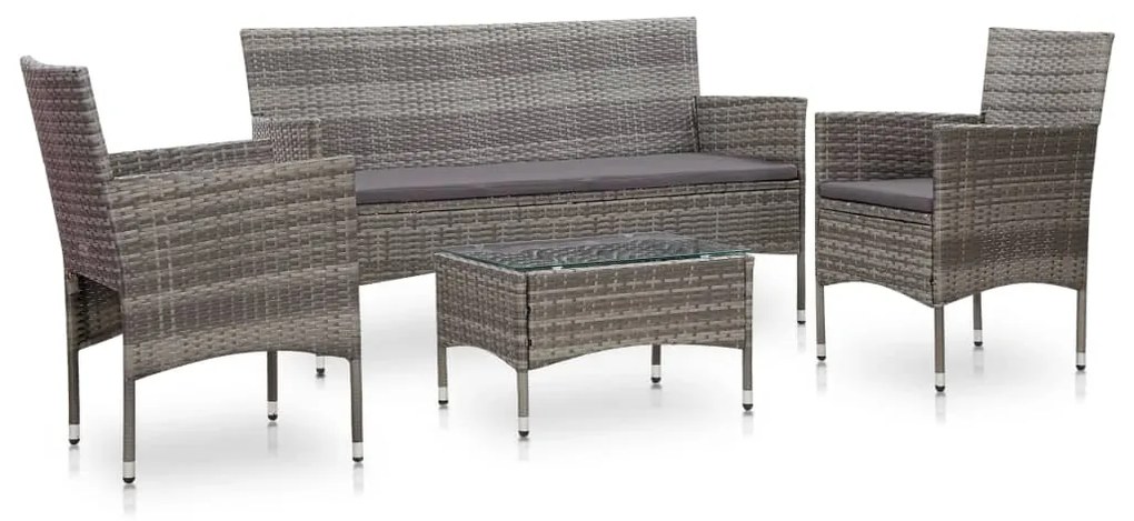 45890 vidaXL 4 pcs conjunto lounge de jardim c/ almofadões vime PE cinzento