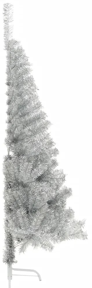 Meia árvore de Natal artificial com suporte 180 cm PET prateado