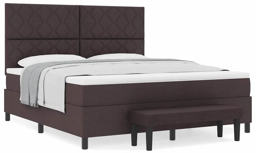 Cama Box com Colchão e Banco Marrom Escuro 180x200 cm Tecido