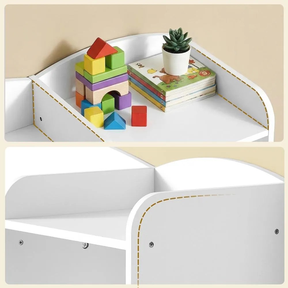 Estante infantil 30 x 143,8 x 104 cm com 4 compartimentos abertos, estante infantil, 9 caixas centrais e 2 caixas laterais Branca