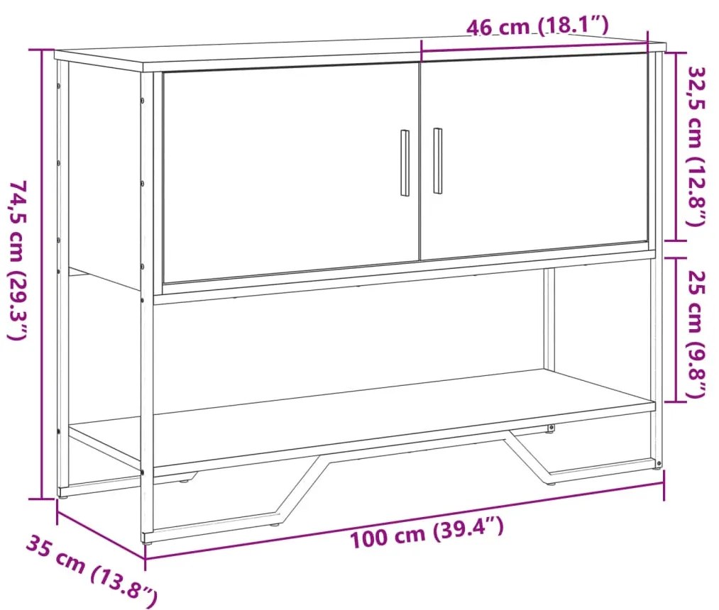 Mesa consola 100x35x74,5cm derivados de madeira carvalho fumado