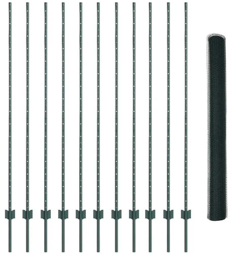 Postes de Cerca vidaXL 11 pcs U-Channel Verde 160 cm de Aço