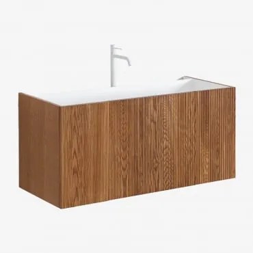 Conjunto De Móvel De Casa De Banho Suspenso 120x50 Cm Em Madeira Com Lavatório Integrado Fiore Castanho Fresno & Sem Espelho - Sklum