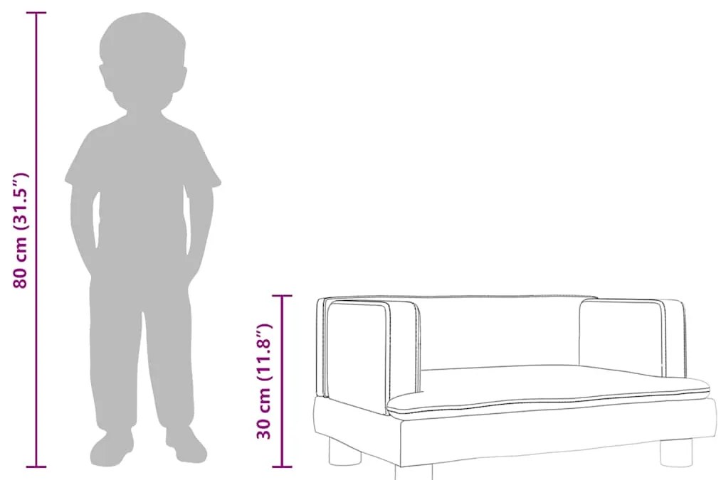 Sofá infantil 60x40x30 cm couro artificial cinzento