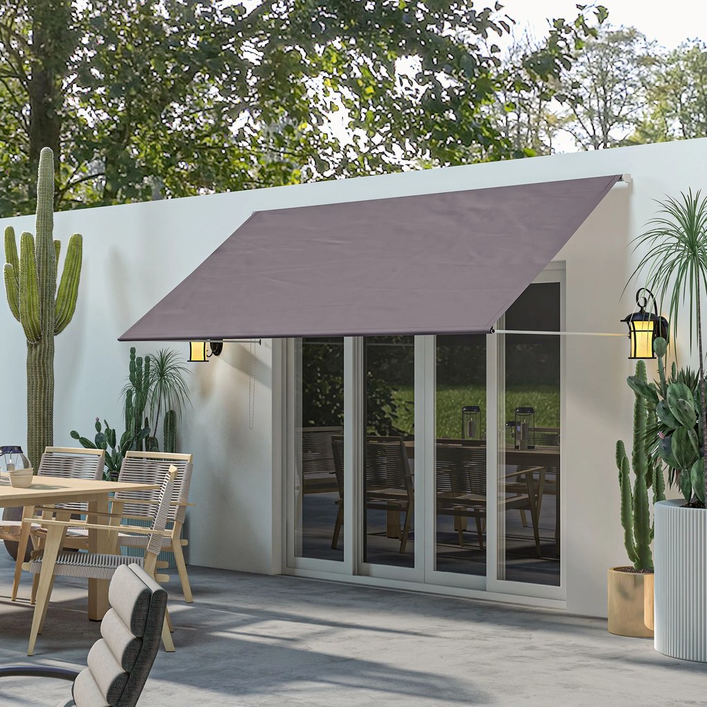 Toldo manual retrátil com inclinação ajustável, 300 x 120 cm, proteção UV, alumínio e poliéster cinzento escuro