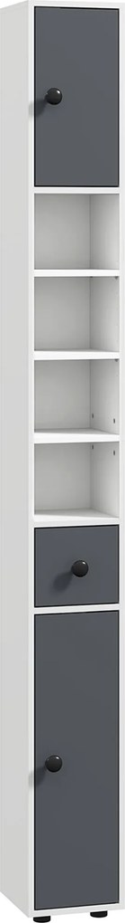 kleankin Coluna Casa de Banho Moderna com 1 Gaveta 5 Prateleiras Ajustáveis e 2 Armários 20x20x180 cm Cinza | Aosom Portugal