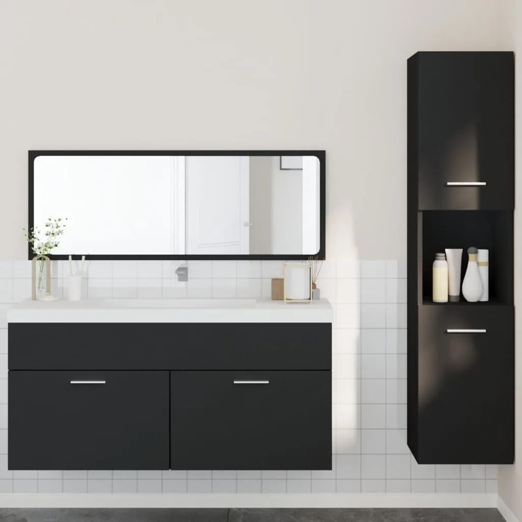 vidaXL 3 pcs conjunto móveis casa de banho derivados de madeira preto