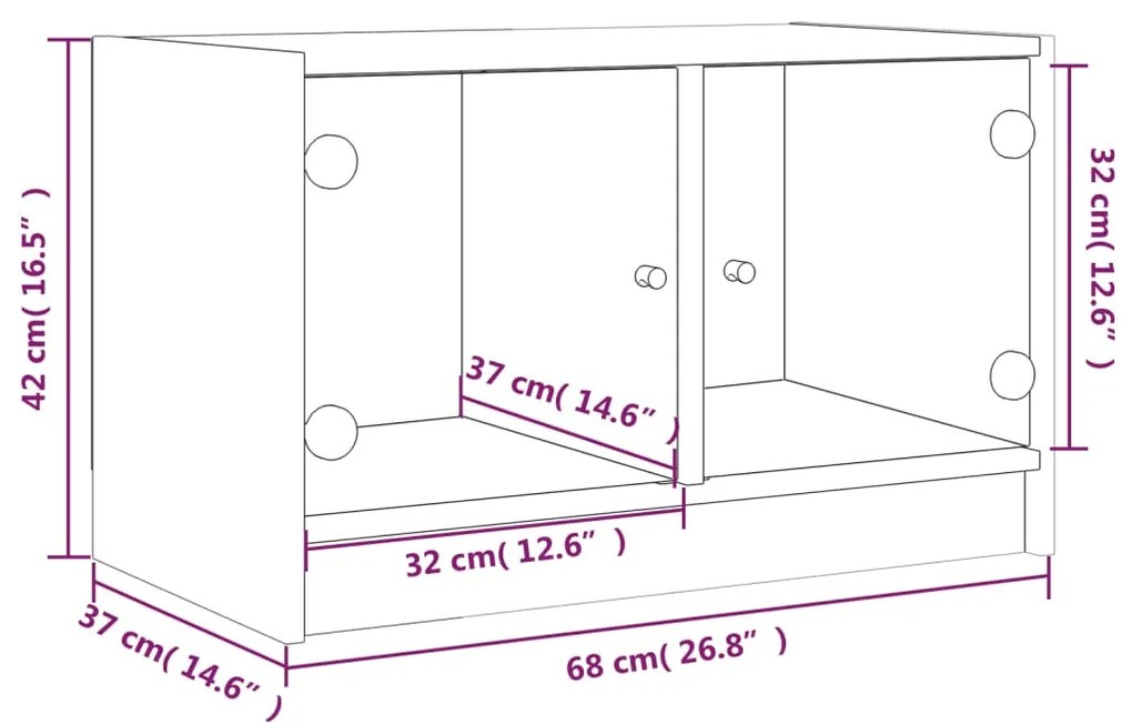 Móvel de TV c/ portas de vidro 68x37x42 cm cinza sonoma