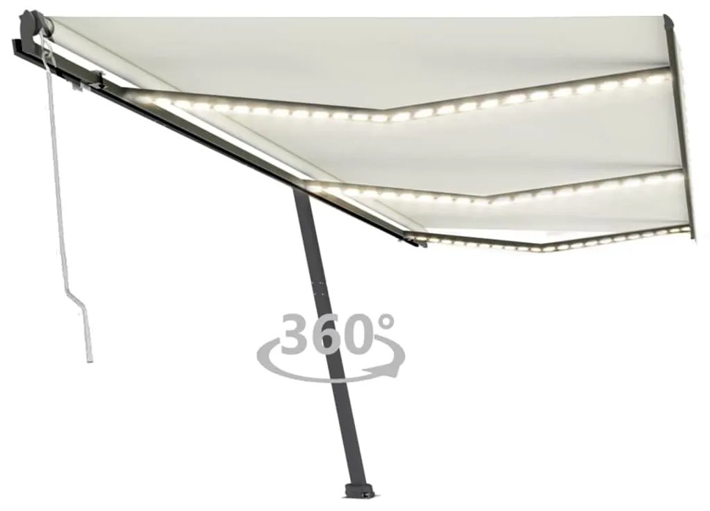 3069812 vidaXL Toldo automático com LED e sensor de vento 600x300 cm cor creme