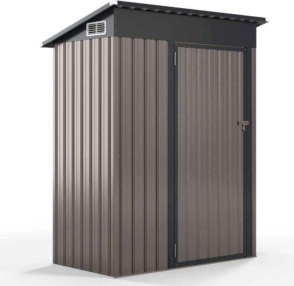 Abrigo para jardim 150 x 88 x 185 cm com telhado inclinado, portas com fechadura, ventilação, cinzento escuro