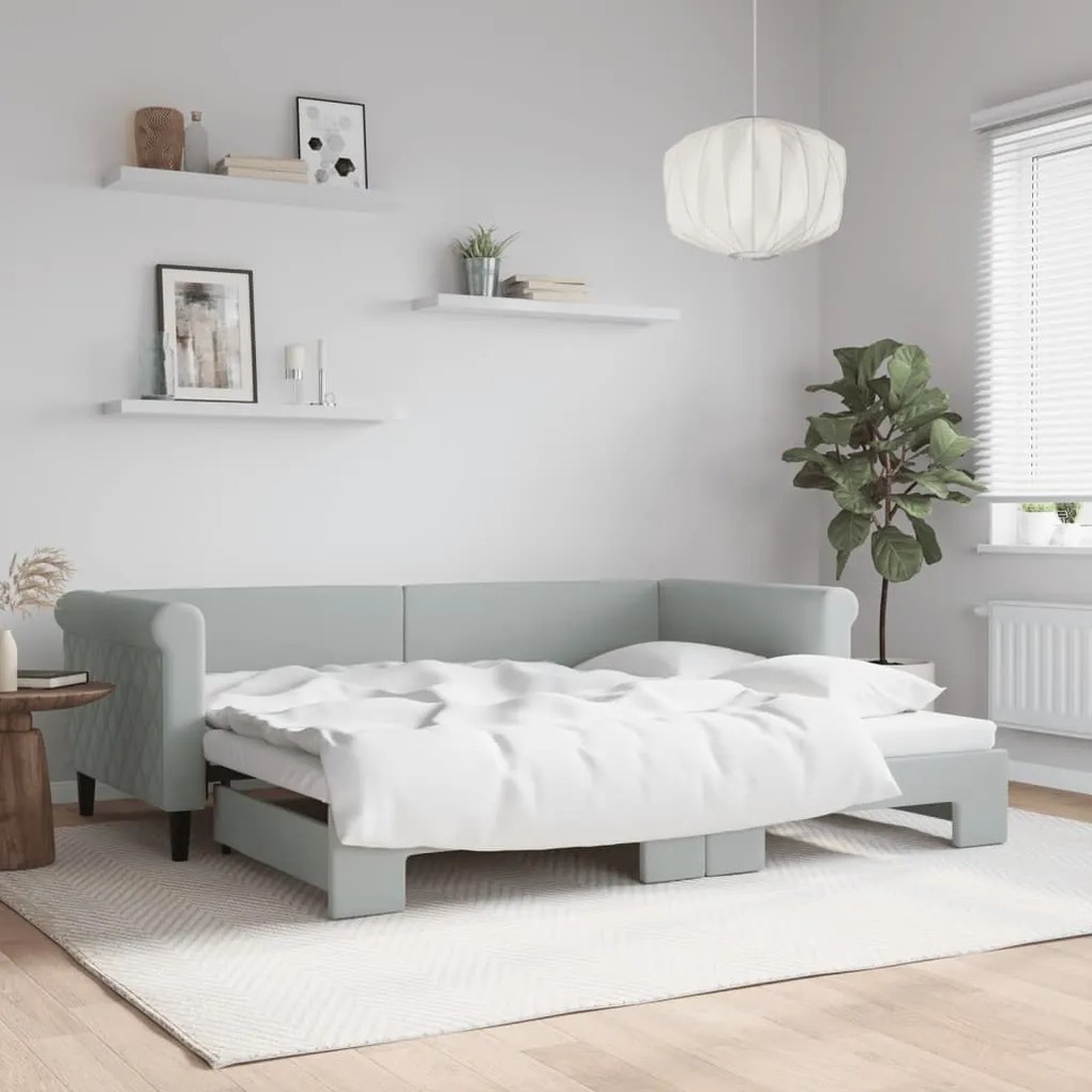 vidaXL Sofá-cama com gavetão 90x200 cm veludo cinzento-claro