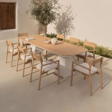 Conjunto De Mesa Retangular 260x110 Cm Em Alumínio E Madeira De Teca Inkeri E 8 Cadeiras De Jardim Com Braços Em Madeira Saira Madeira De Teca - Sklum