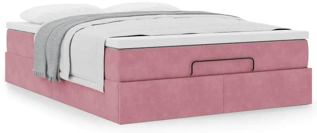 Estrutura de cama otomana com colchão 140x200 cm veludo rosa