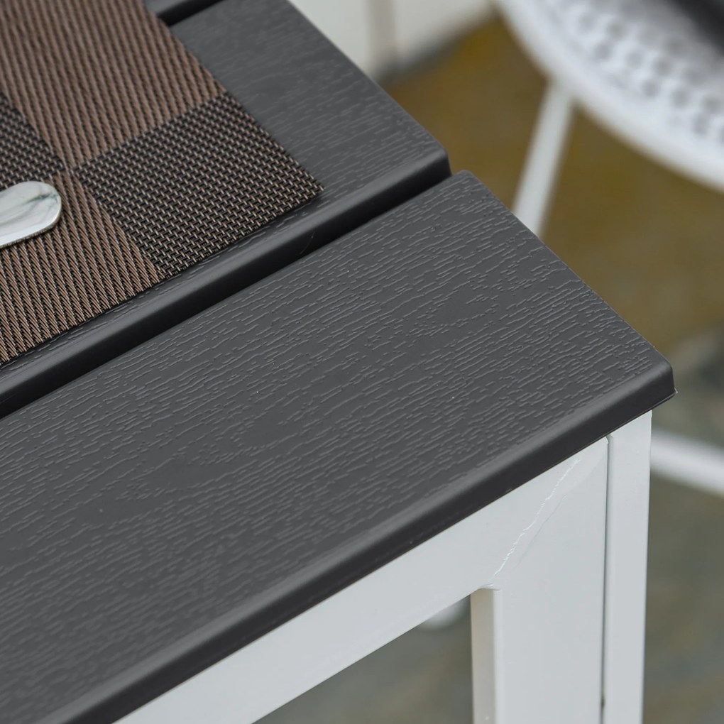 Outsunny Mesa de jardim quadrada com estrutura de metal Mesa de jantar ao ar livre Mesa lateral máx. 50 kg 78x78x74 cm Branco Cinza Escuro
