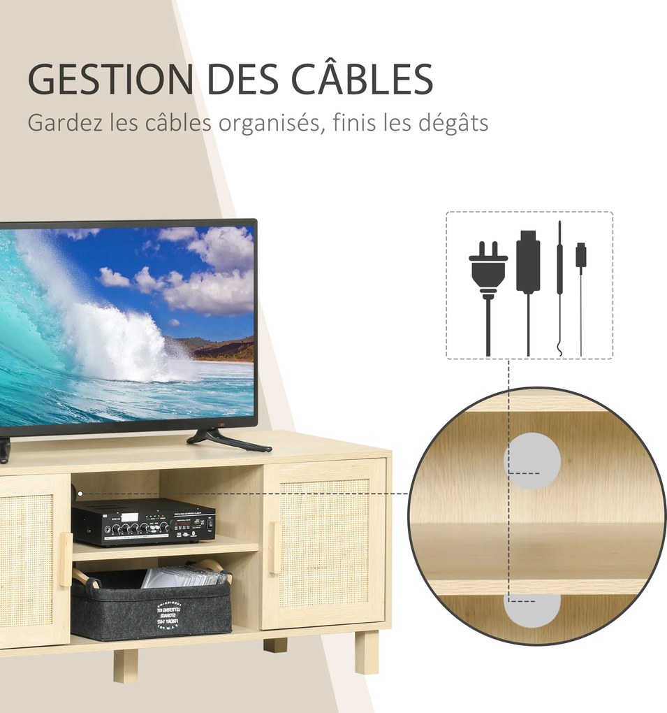 Móvel de TV, 115 x 40 x 48 cm, 2 Armários e 2 Compartimentos Abertos, Bege