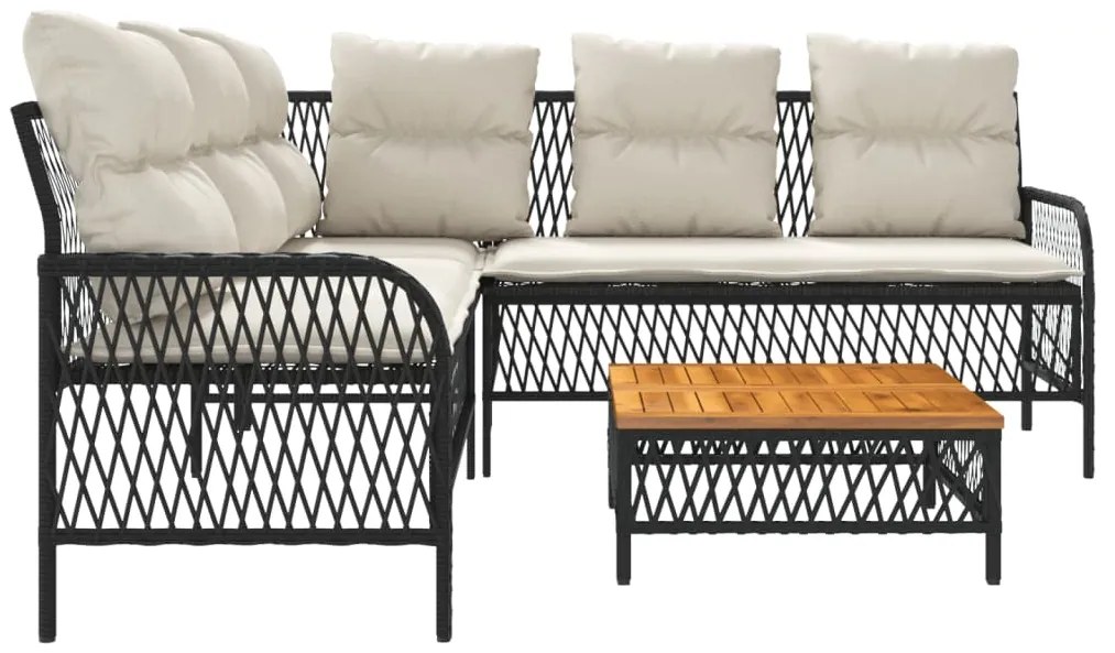 2 pcs conjunto sofás de jardim com almofadões vime PE preto