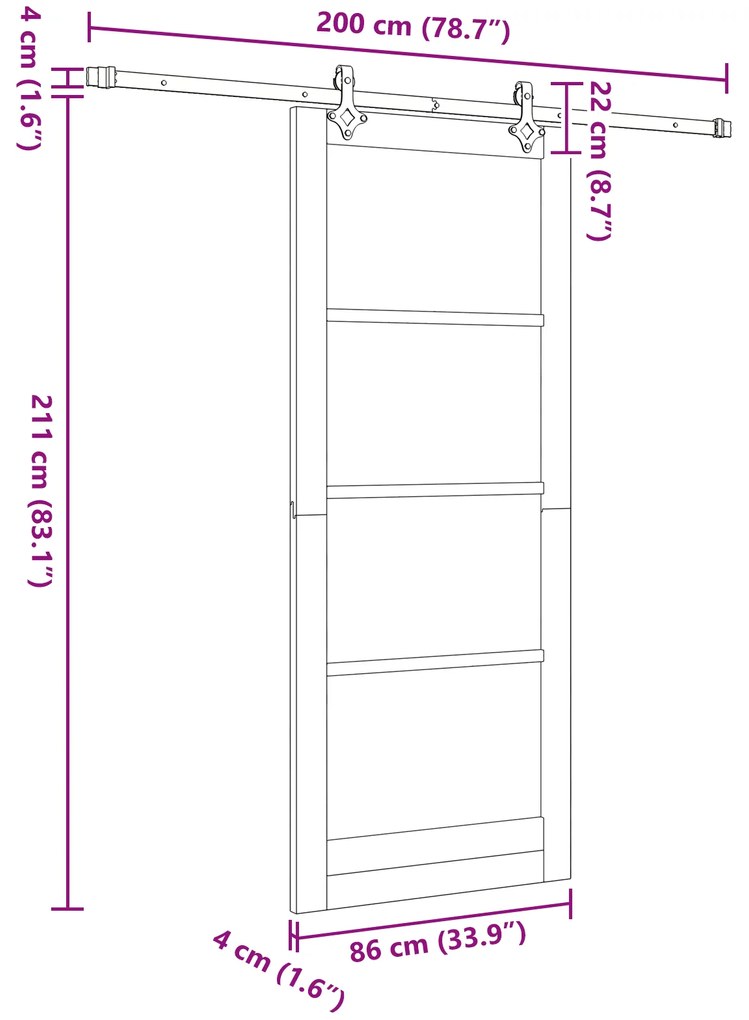 Porta Deslizante vidaXL com Conjunto de Ferragens Brancas 86x211 cm Ma