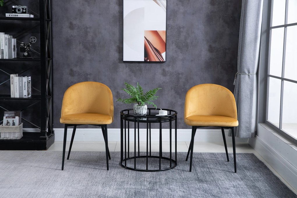 Conjunto de 2 cadeiras de jantar e de cozinha (MESA NÃO INCLUIDA) de estilo escandinavo, estofadas em veludo com pés cónicos em metal, para sala de e