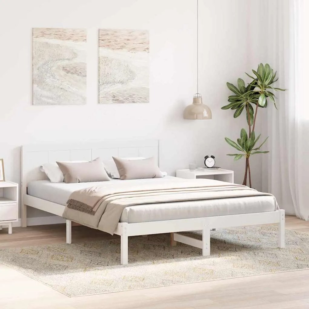 Cama de Madeira Branca Branca Madeira 160 x 200 cm Durável