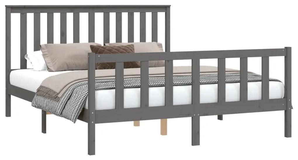 Estrutura cama king c/ cabeceira 150x200 cm pinho maciço cinza