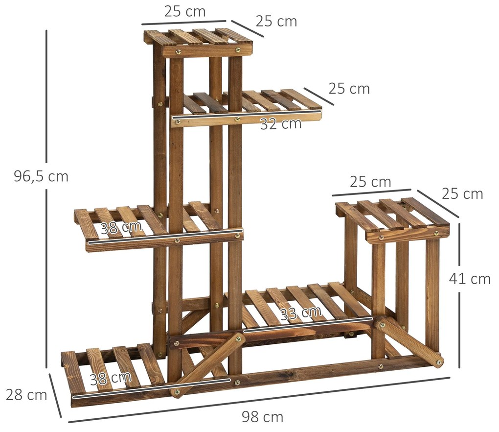 Suporte de Madeira para Flores Estante Decorativa para Vasos de Plantas com 6 Prateleiras Interior e Exterior para Jardim Balção Terraço