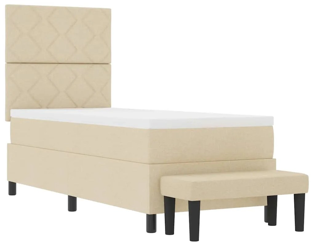Cama Box Spring com Colchão e Banco Creme 80x200 cm Tecido
