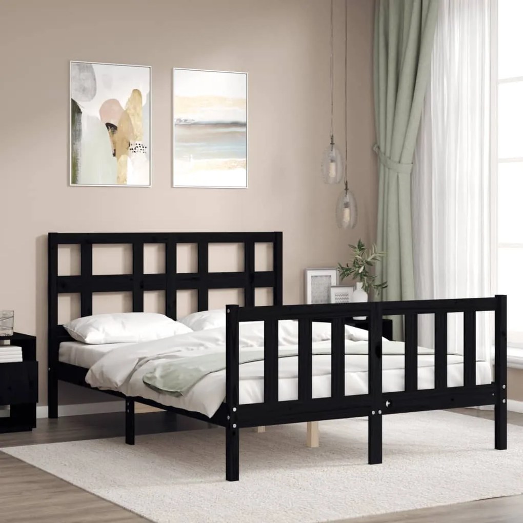 Estrutura de cama com cabeceira 140x190 cm madeira maciça preto