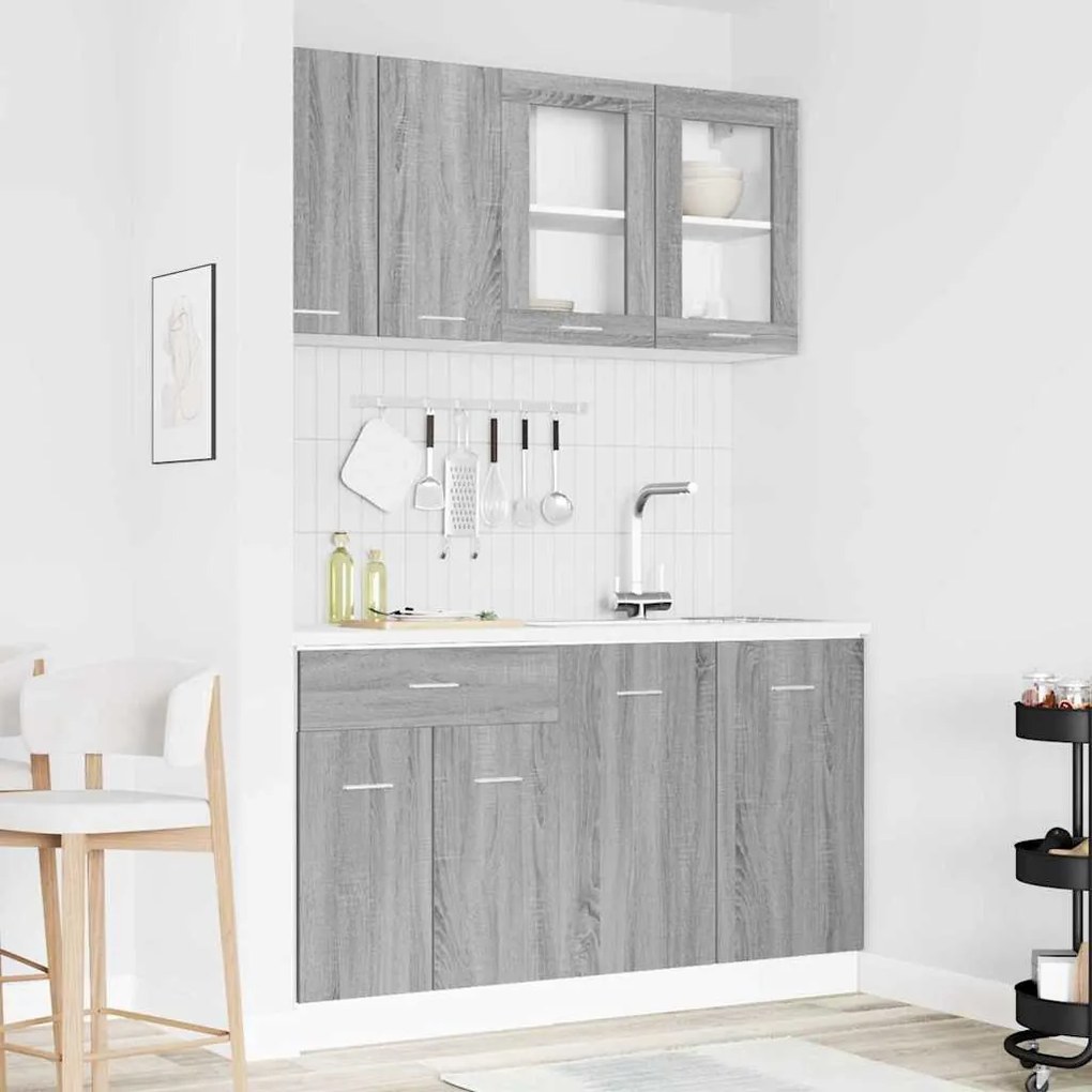 vidaXL Conjunto de armários de cozinha com porta 4 pcs Sonoma cinzento