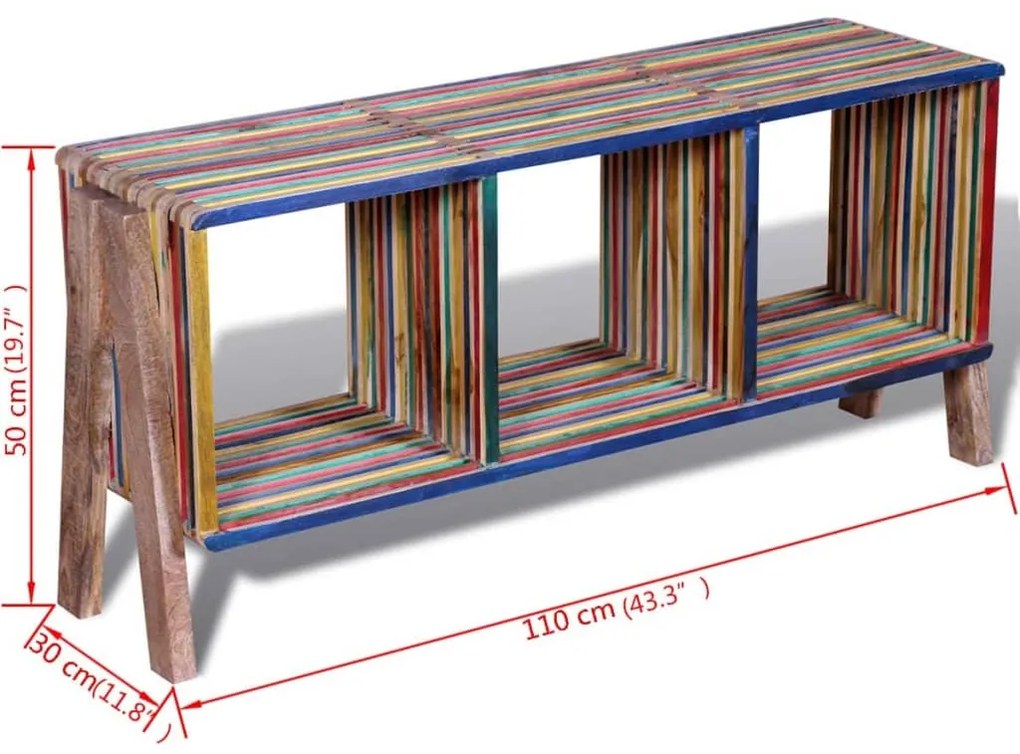 Armário TV com 3 prateleiras empilháveis, teca recuperada colorida