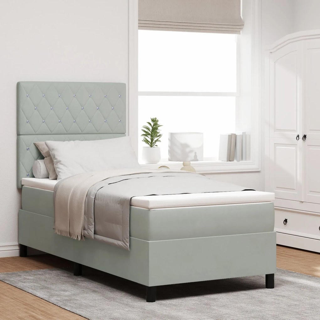 Cama Box Spring com Colchão Cinza Claro 90x200 cm Veludo