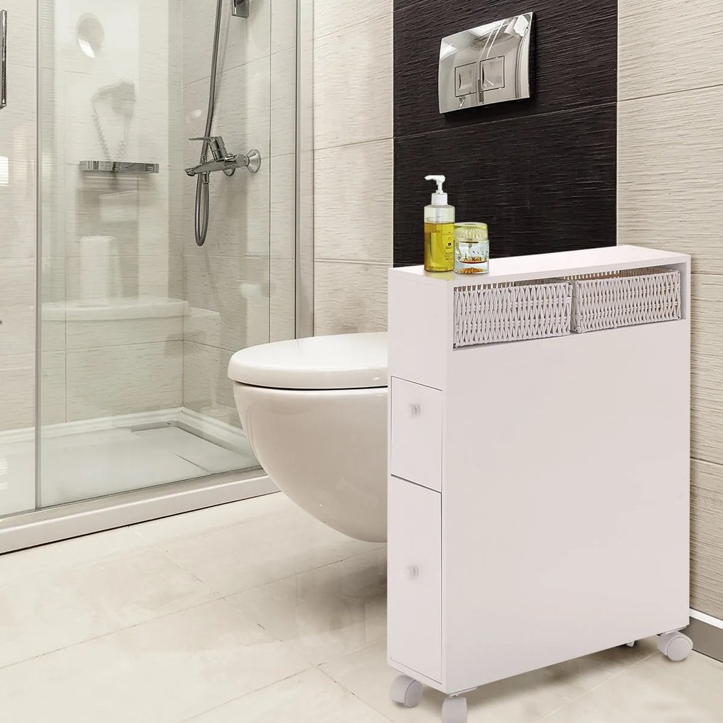 Armário Estreito para Casa de Banho 50x16x72,3 cm – Branco | Organizad
