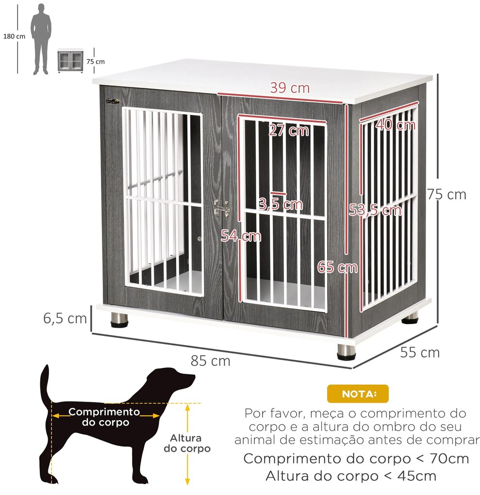 PawHut Gaiola para Cães de Madeira Mesa Auxiliar com Bancada de Armaze