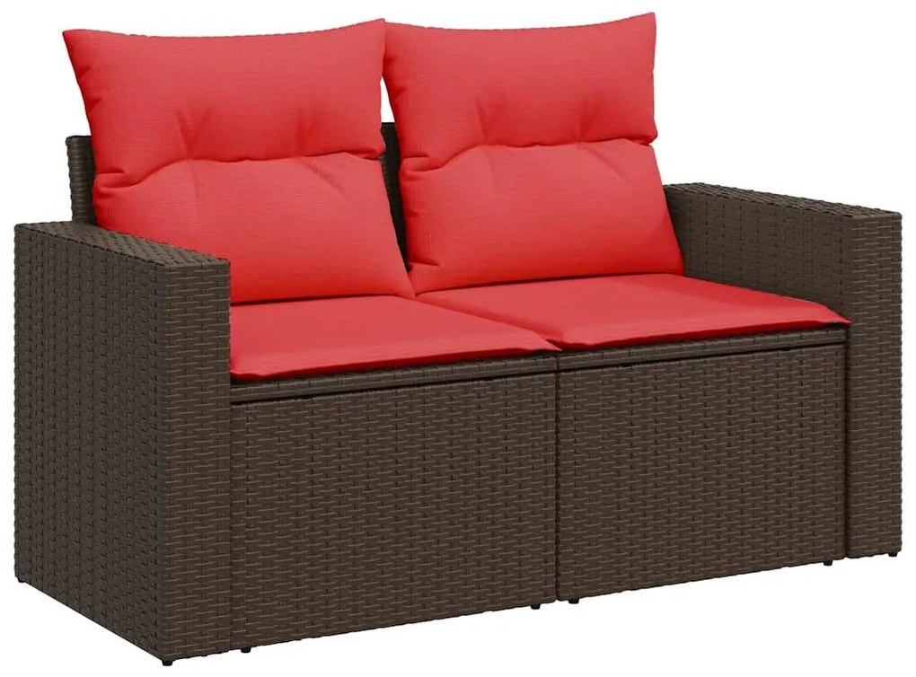 11 pcs conjunto sofás de jardim c/ almofadões vime PE castanho