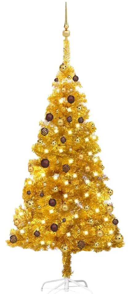 3077519 vidaXL Árvore Natal artificial pré-iluminada c/bolas 180cm PET dourado