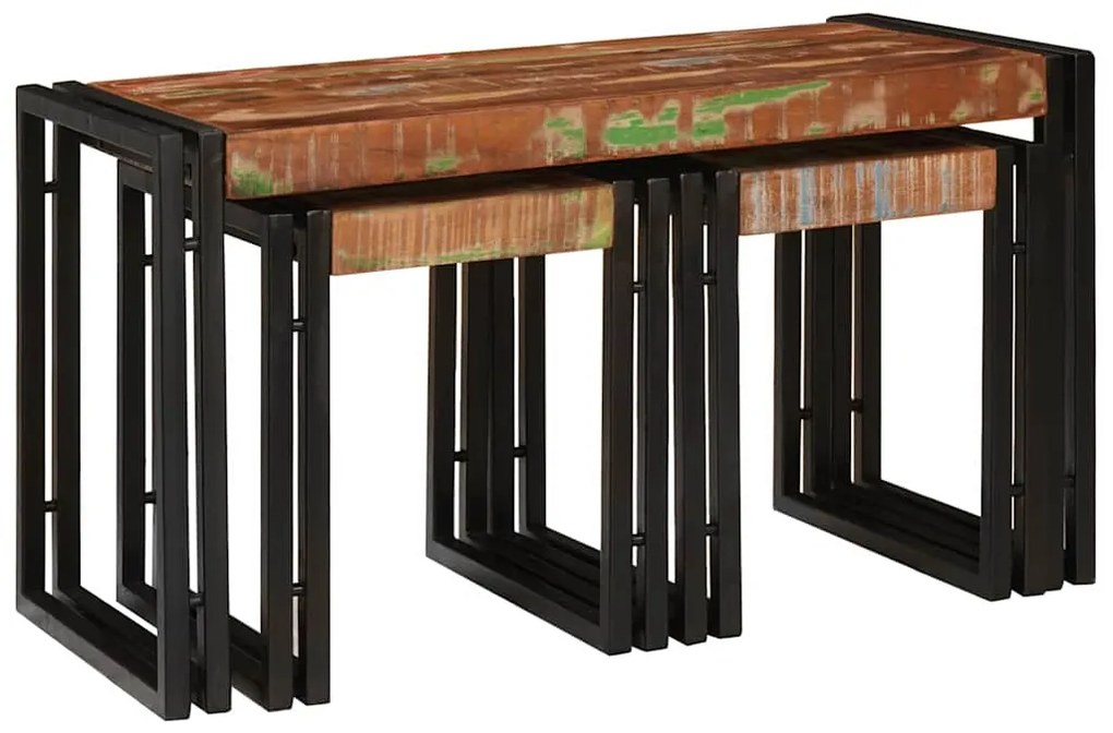 vidaXL Mesa de Ninho 3 pcs Castanho e preto Madeira recuperada maciça