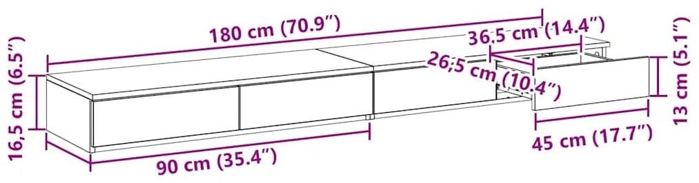 Gavetas de Cama vidaXL Pretas 180x36,5x16,5 cm em Madeira de Engenhari