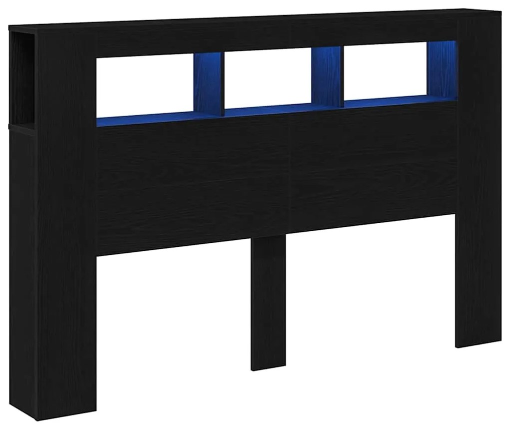 Cabeceira LED vidaXL Carvalho Preto 160x18,5x45 cm Madeira de Engenhar