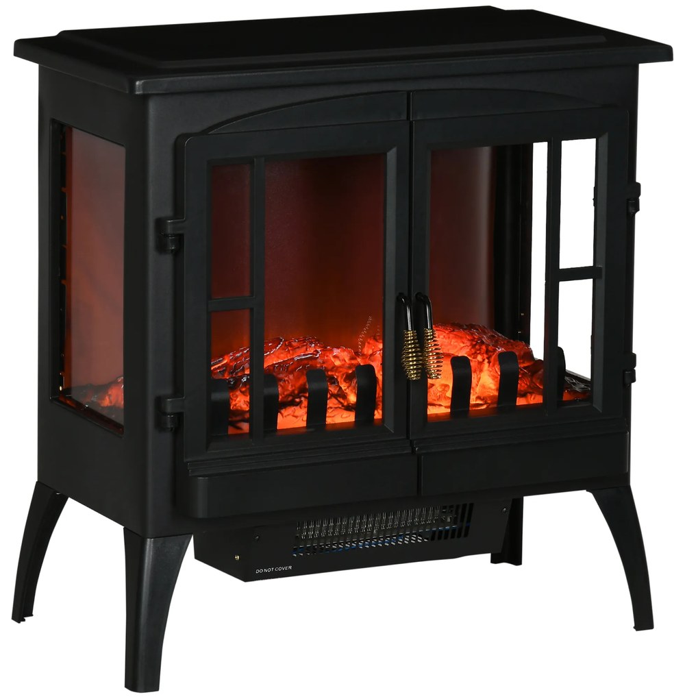 HOMCOM Salamandras Elétricas 1000W/2000W com Luzes LED e Proteção Contra Superaquecimento para 15-20 ㎡ 60x37x60,5 cm Preto | Aosom Portugal
