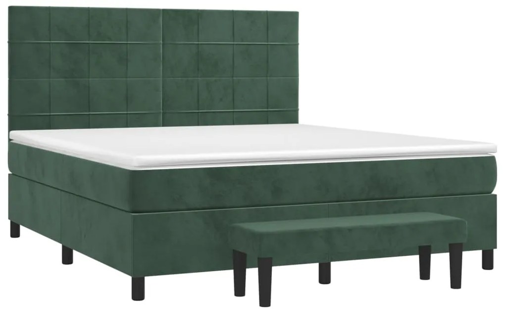 Cama com molas/colchão 180x200 cm veludo verde-escuro