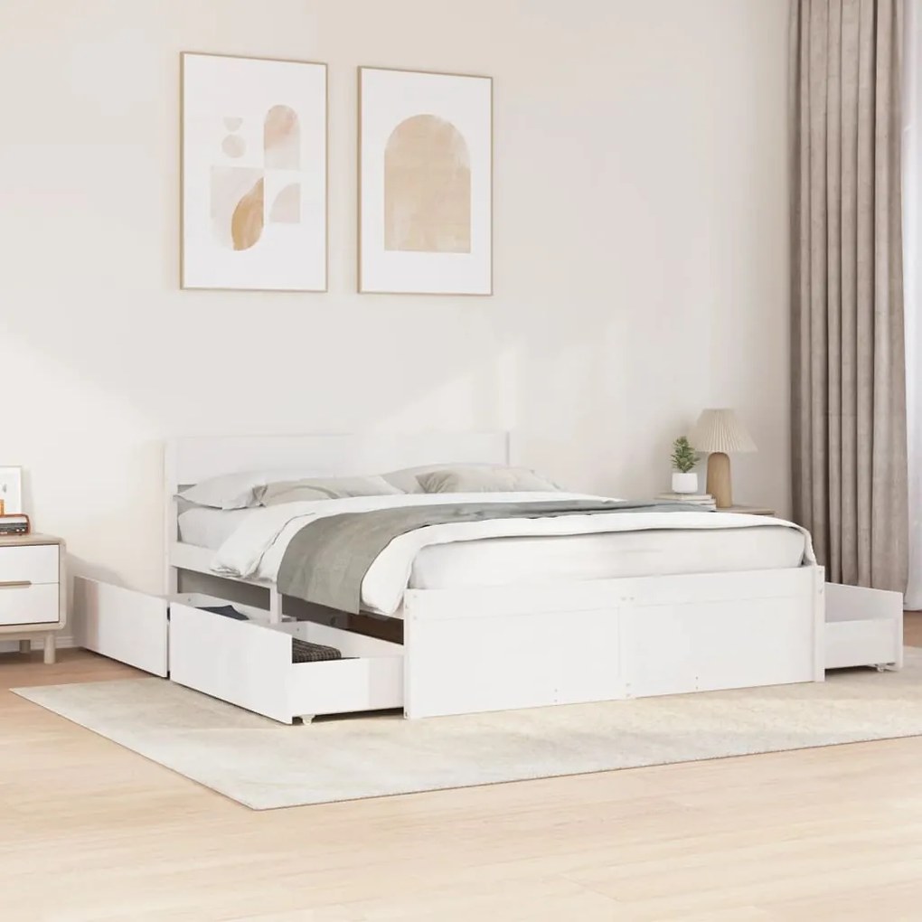 Cama sem colchão 140x200 cm madeira de pinho maciça branco