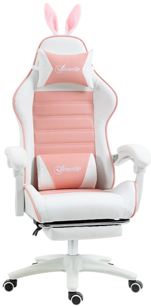 Vinsetto Cadeira Gaming Giratória de Couro PU com Altura Ajustável Inclinável 135° Apoio para a Cabeça 65x63x136-142 cm Rosa e Preto | Aosom Portugal
