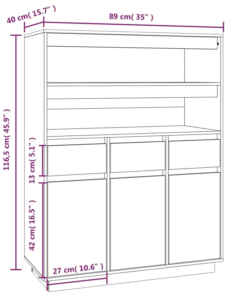 Aparador alto 89x40x116,5 cm pinho maciço